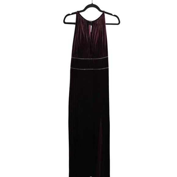 OLEG CASSINI Velvet Gown Sheath Dress Wine Embellished Keyhole Size18 Sleeveless - Picture 1 of 10